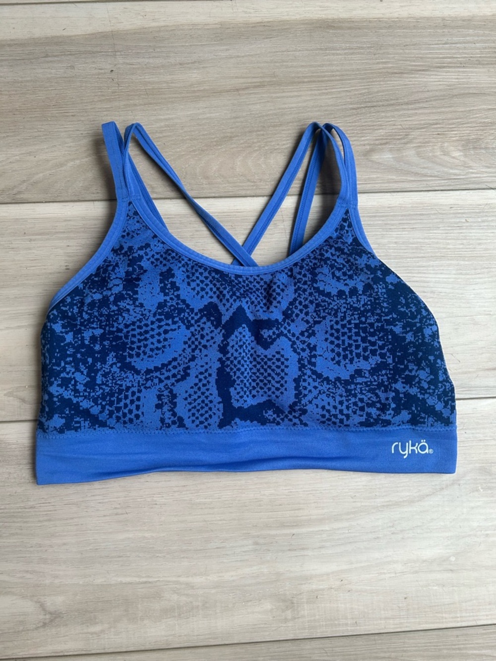 Ryka Blue Snake-Print Strappy Sports Bra